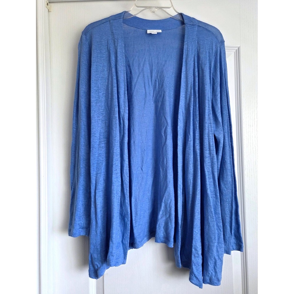 J. Jill Love Linen Cornflower Blue‎ Open Front Slub Knit Cardigan Sweater Sz L